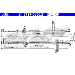 Трос ручного гальма задній, правий/лівий 24372706562 ATE