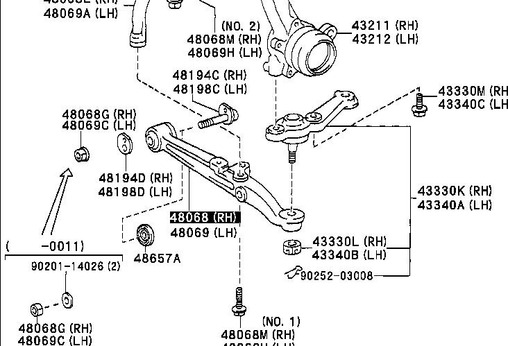 Важіль передньої підвіски нижній, правий Toyota 4806853010 ціна, від 52.64 USD
