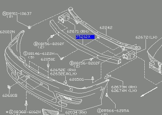 Підсилювач бампера переднього 752122J035 Nissan