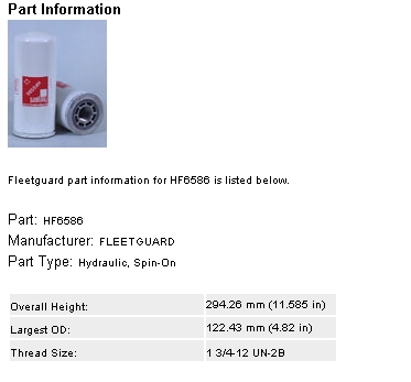 Фільтр гідравлічної системи HF6586 Fleetguard