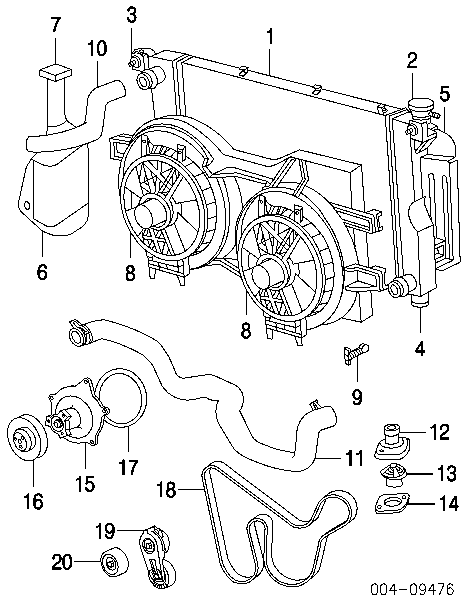 04809171AE Chrysler електровентилятор охолодження в зборі (двигун + крильчатка, лівий)
