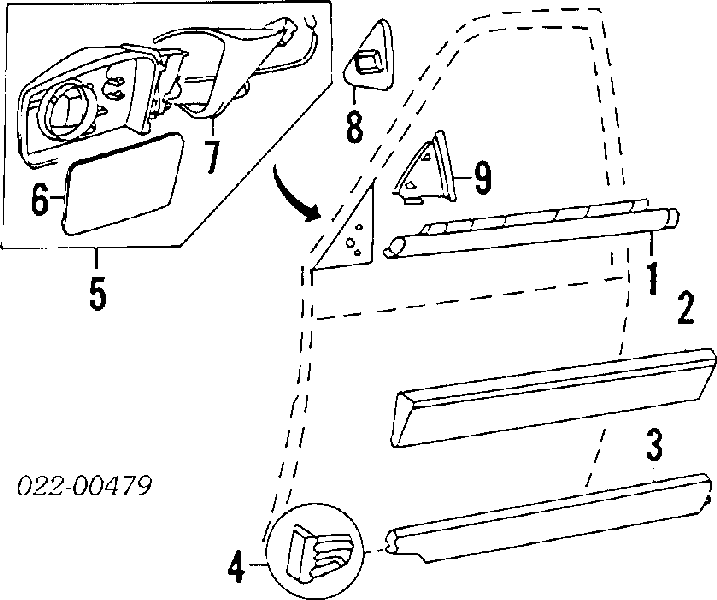 Дзеркало заднього виду, ліве 443857501AL3FZ VAG