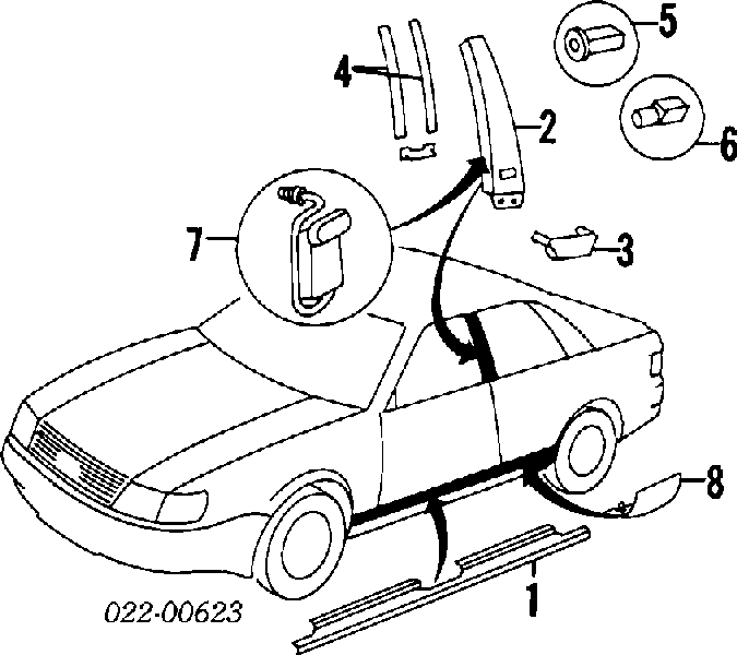 Накладка зовнішня (молдинг) порога, лівий Audi 100 (4A, C4) (Ауді 100)