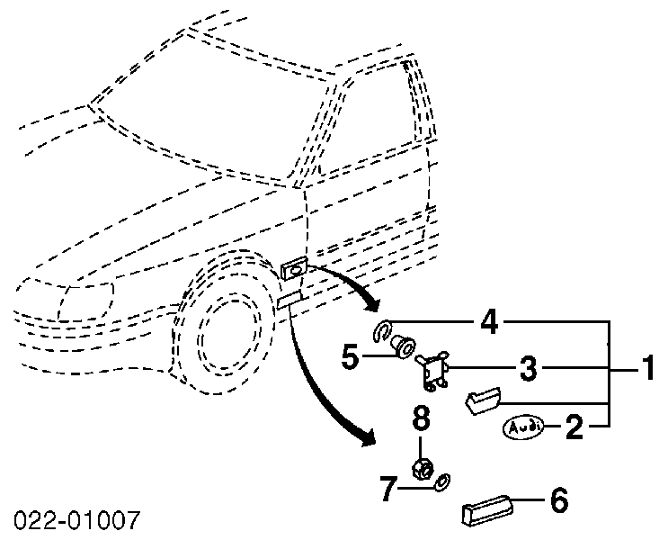 Молдинг переднього правого крила на Audi A8 (4D_)