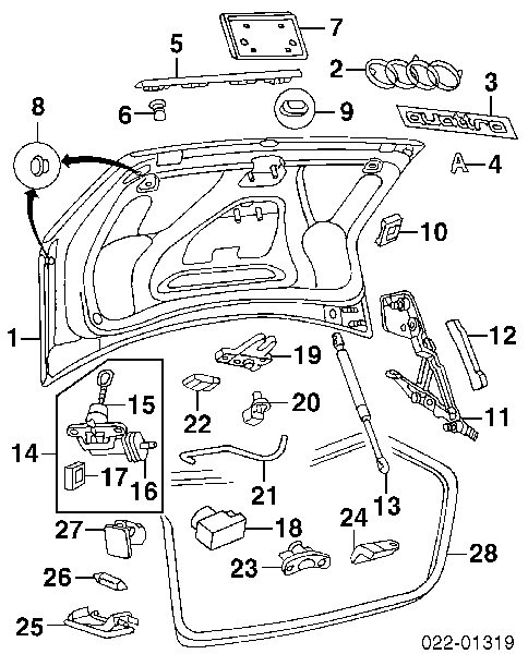 Личинка замка кришки багажника Audi A4 B5 (8D2) (Ауді A4)