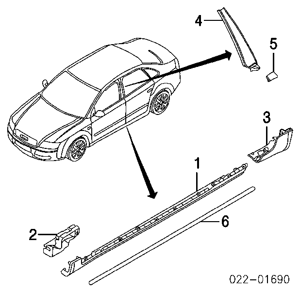 Накладка зовнішня (молдинг) порога, лівий Audi A4 B6 (8E2) (Ауді A4)
