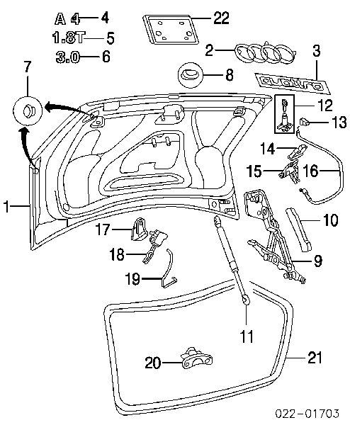 Ущільнювач кришки багажника на Audi A4 (8E2, B6)