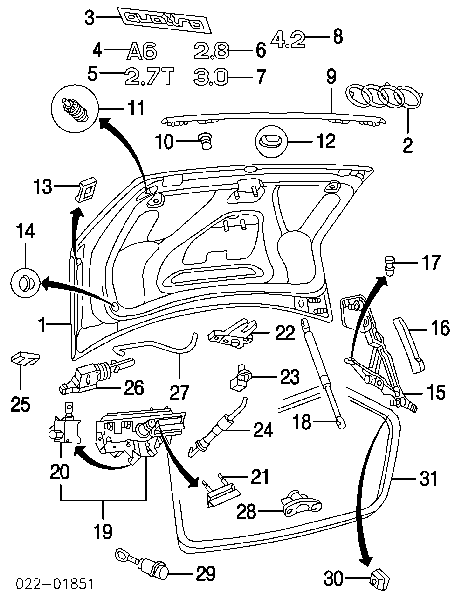 Личинка замка кришки багажника Audi A6 (4B, C5) (Ауді A6)