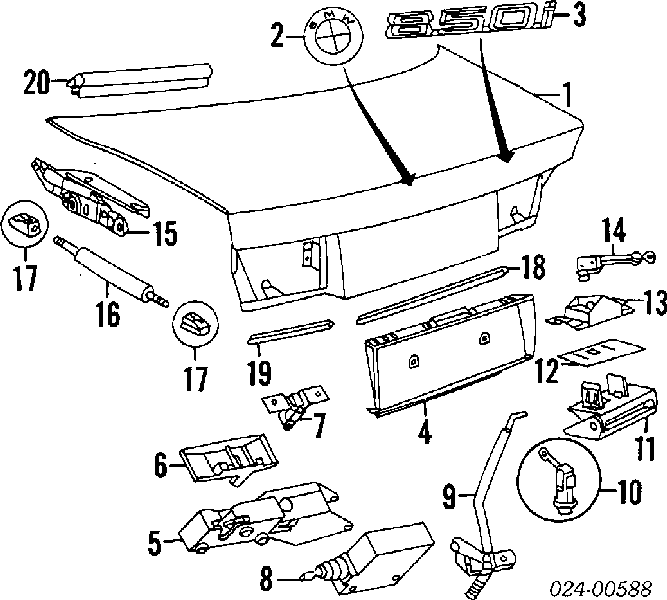 Амортизатор для багажника газовий на BMW 8 (E31)