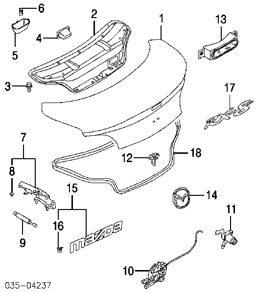 Ручка закриття кришки багажника внутрішня Mazda 3 (BK14) (Мазда 3)