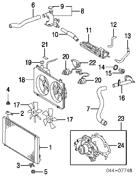 Дифузор радіатора охолодження, в зборі з двигуном і крильчаткою Toyota Sienna (L2) (Тойота Сієнна)