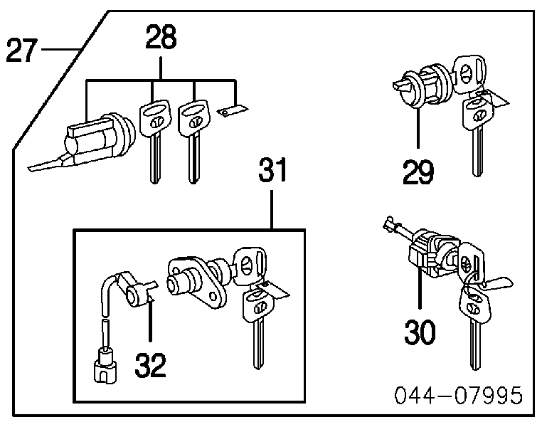 Замок дверей і запалювання з ключами, комплект Toyota 4Runner (GRN21, UZN21) (Тойота 4 раннер)
