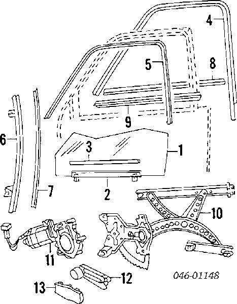 Ущільнювач скла передніх дверей правої, зовнішній (планка) Volkswagen Passat (B3, B4, 3A5, 351) (Фольцваген Пассат)