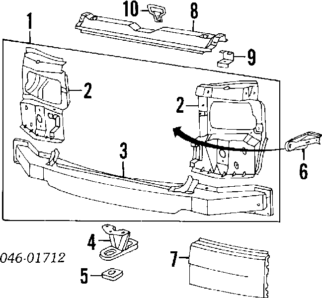 Супорт радіатора верхній/монтажна панель кріплення фар Volkswagen Transporter T4 (70XD) (Фольцваген Транспортер)