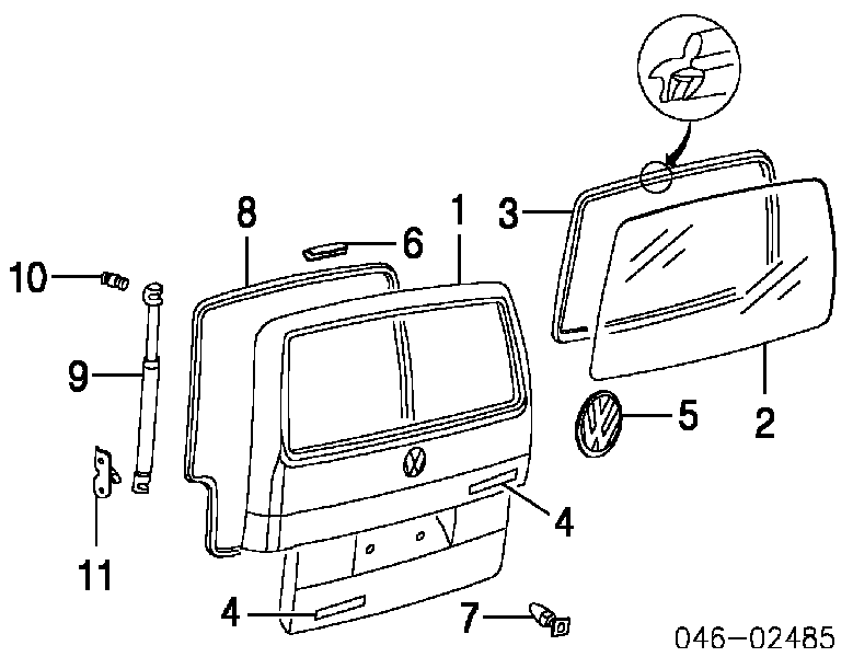 Ущільнювач двері задньої (на кузові) Volkswagen Transporter T4 (70XA) (Фольцваген Транспортер)