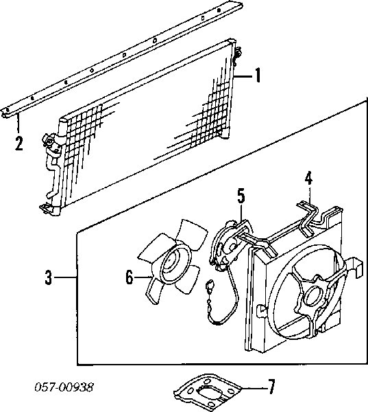 Дифузор радіатора кондиціонера, в зборі з крильчаткою і двигуном Mitsubishi Lancer 5 (CB, DA) (Міцубісі Лансер)
