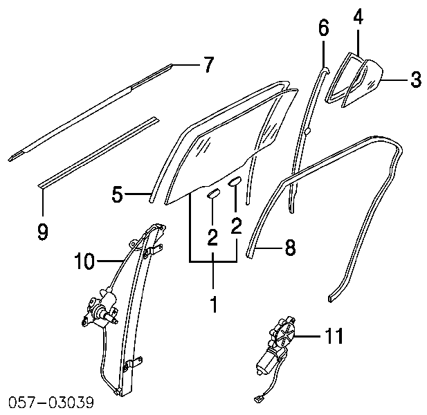 Скло-кватирка двері, задній, правій Mitsubishi Lancer 9 (CSW) (Міцубісі Лансер)