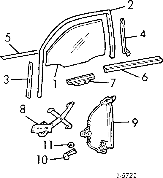 Механізм склопідіймача двері передньої, правої на Opel Kadett (33, 34, 43, 44)