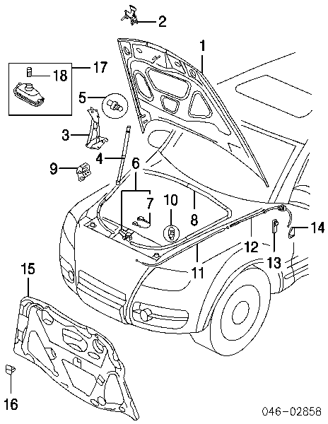 Трос відкриття капота, передній Volkswagen Touareg 1 (7LA) (Фольцваген Туарег)