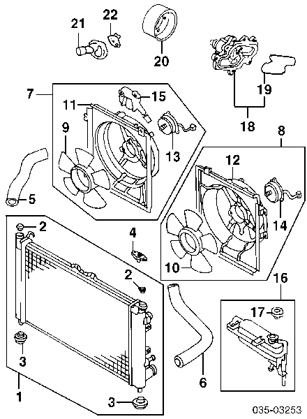 Дифузор радіатора кондиціонера, в зборі з крильчаткою і двигуном Mazda Millenia (Мазда Millenia)