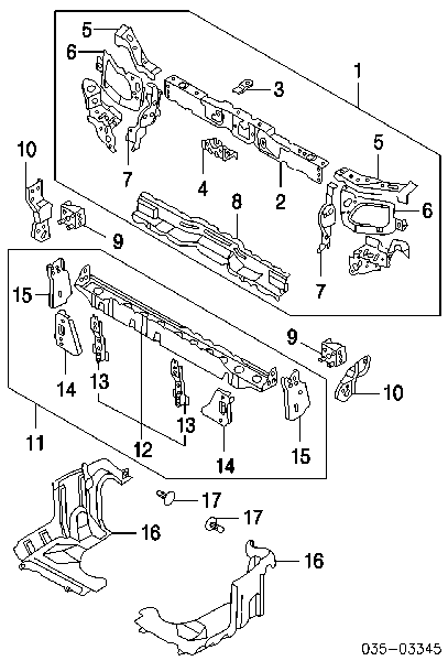 Супорт радіатора в зборі/монтажна панель кріплення фар Mazda MPV 2 (LW) (Мазда Мпв)