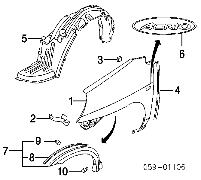 Підкрилок переднього крила, правий 7231154G50 Suzuki