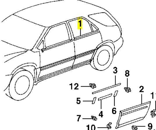 7574048010 Toyota Молдинг задніх лівих дверей, верхній