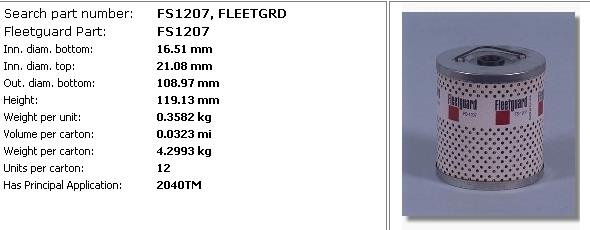 Купити FS1207 Fleetguard Фільтр-відстійник палива грубої очистки