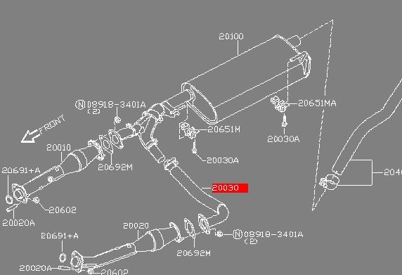 Труба вихлопна, від каталізатора до глушника 20030EA200 Nissan