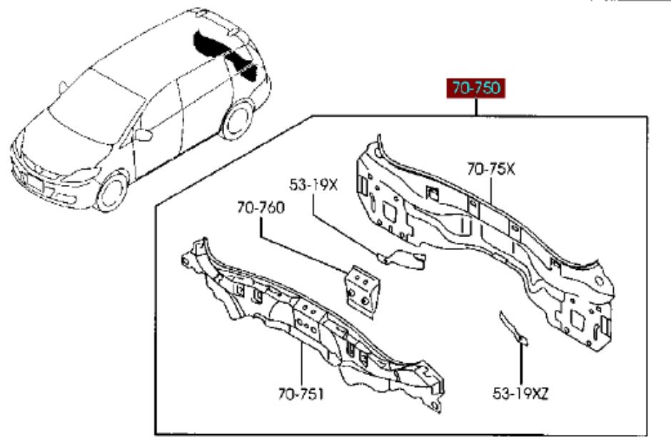 Панель задня, багажного відсіку Mazda 5 (CR) (Мазда 5)