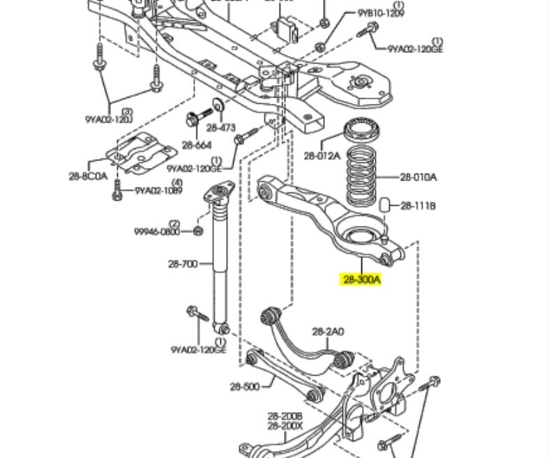 Важіль задньої підвіски нижній, лівий/правий B37F28300A Mazda