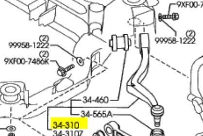 Важіль передньої підвіски нижній, правий GJ6A34J00D Mazda