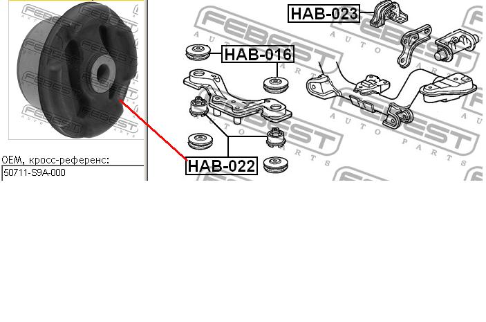 HAB022 Febest сайлентблок траверси кріплення заднього редуктора, передній