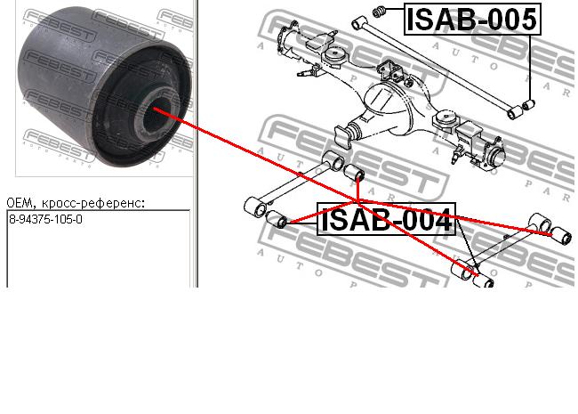 Сайлентблок заднього поздовжнього важеля Febest ISAB004 ціна, від 10.55 USD