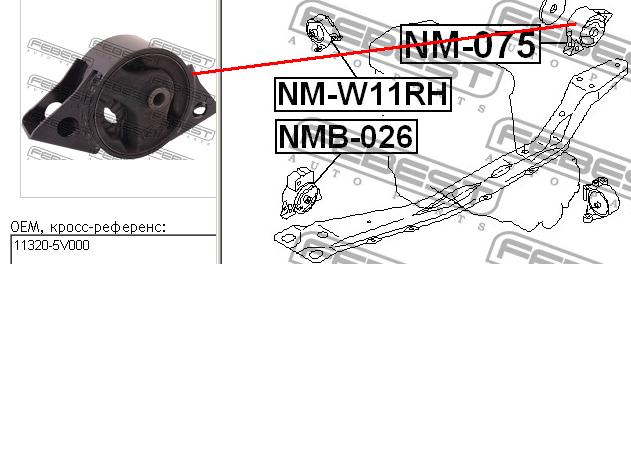 Подушка двигуна задня NM075 Febest