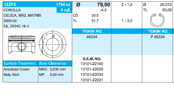 Поршень (комплект на мотор), 2-й ремонт (+0,50) Toyota RAV4 2 (XA2) (Тойота Рав4)