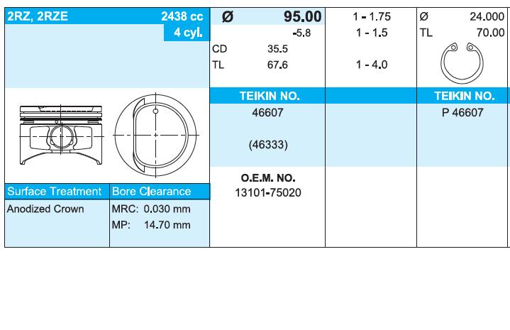 46607050 Teikin поршень (комплект на мотор, 2-й ремонт (+0,50))