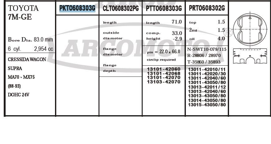 Поршень (ком-кт на мотор), 2-й ремонт (+0,50) PKTO608303G020 ARCO