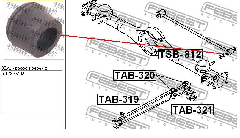 Сайлентблок заднього поперечного важеля, зовнішній TSB812 Febest