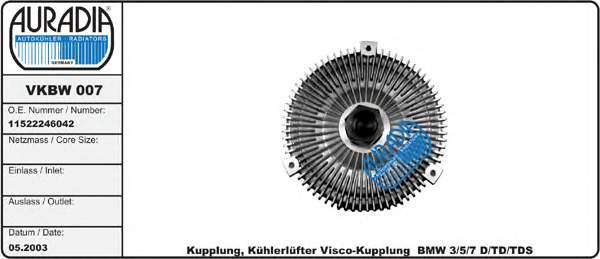 VKBW007 Auradia Муфта вентилятора охлаждения
