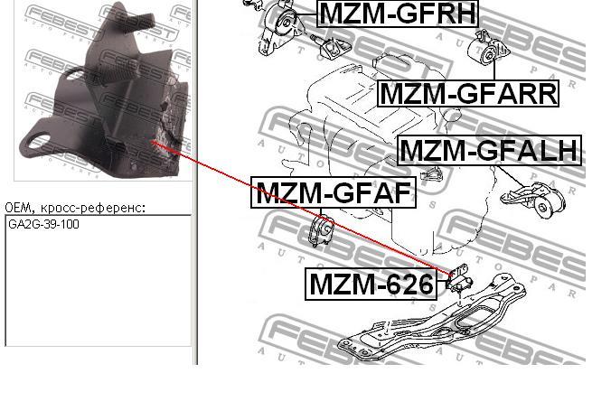 MZM626 Febest подушка (опора двигуна, нижня)