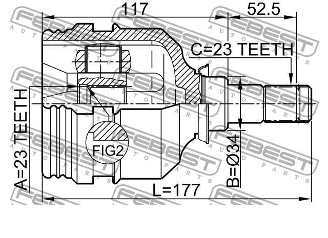 ШРУС внутрішній, передній Febest 0111001