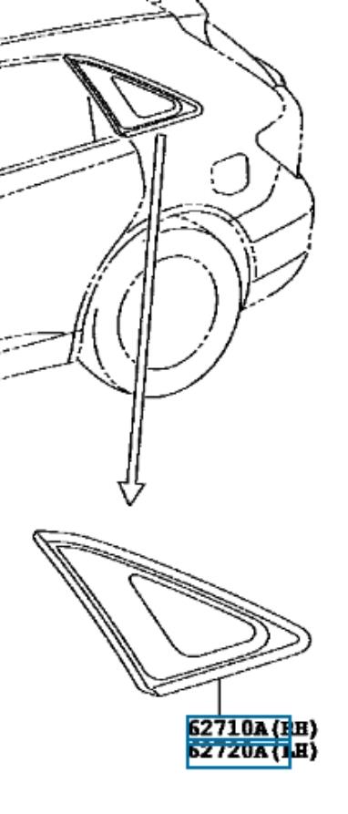 Скло-кватирка двері, задній, правій 627100T020 Toyota