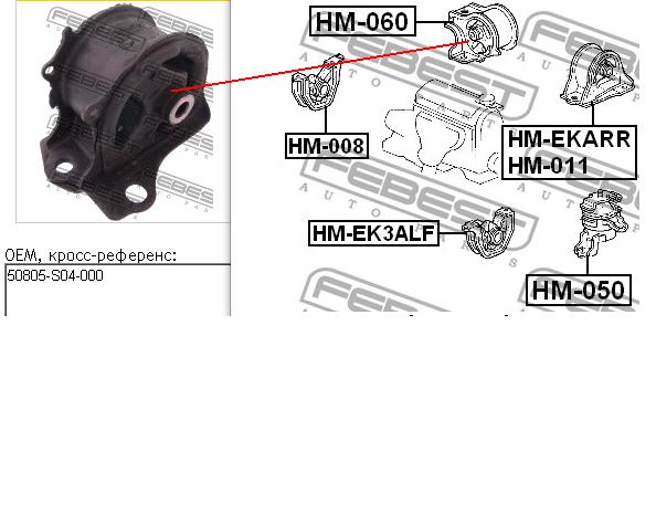 HM060 Febest подушка (опора двигуна, права)