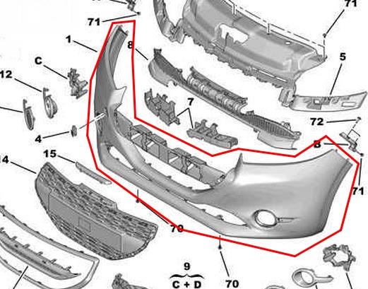 Бампер передній Peugeot 208 
