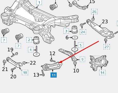 Важіль/тяга задньої підвіски подовжній нижній, лівий 05090045AE Chrysler