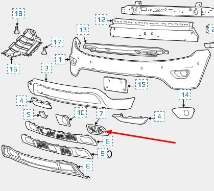  Решітка переднього бампера, ліва Jeep Grand Cherokee 4