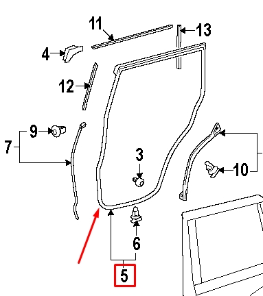 6787260130 Toyota Ущільнювач двері задньої лівої (на двері)