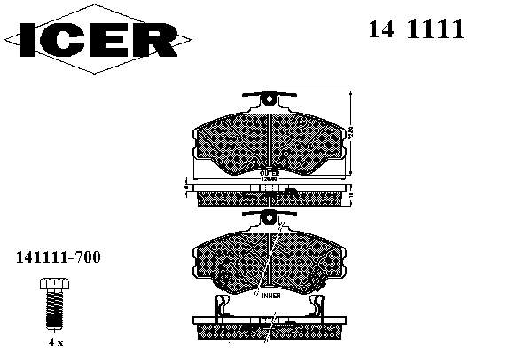 Колодки гальмівні передні, дискові 141111 Icer