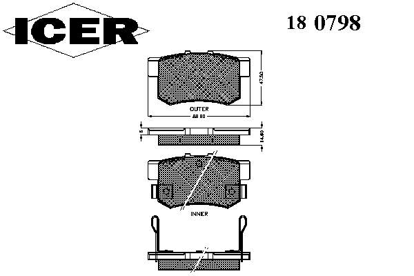 Задні гальмівні колодки Icer 180798 ціна, від 15.15 USD